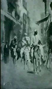 Notables Chevauchant Leurs Mules Dans Les Rues Du Caire by Mor Karvaly