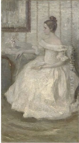 Portrait Of A Lady In White, Seated, Holding A Book - view 1