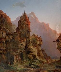 Abendstimmung Beim Alpenschloss by Albert Friedrich Kaselitz