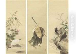Hotei Spring Autumn Flower Birds(a Set Of 3 Scrolls) by Suzuki Kason