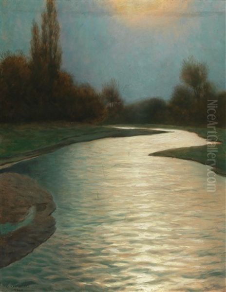 River Landscape In Moonlight - view 1