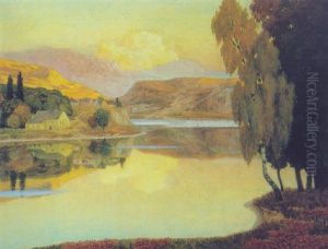 Hauser An Einem Bergsee by Eduard Kasparides