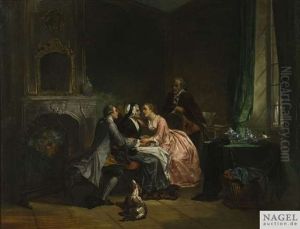 Grosmutters Segen. Im Saloninterieur Erteilt Eine Grosmutter Einem Jungen Paar Den Segen Zur Hochzeit by Herman Frederik Carel ten Kate