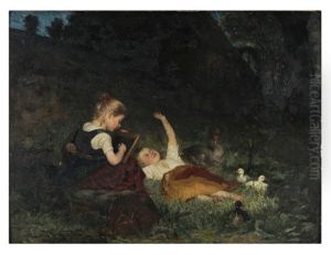 An Artist And A Dreamer, Two Children On A Hillside