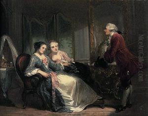 Eleganter Herr Macht Zwei Damen Seine Aufwartung Eleganter Herr Macht Zwei Damen Seine Aufwartung