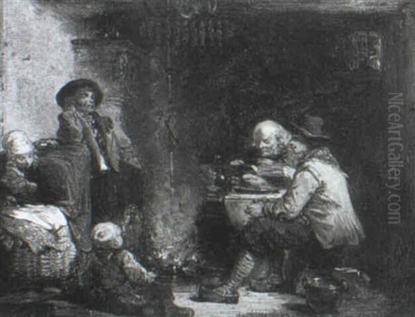 Figures Beside A Fire In An Interior - view 1