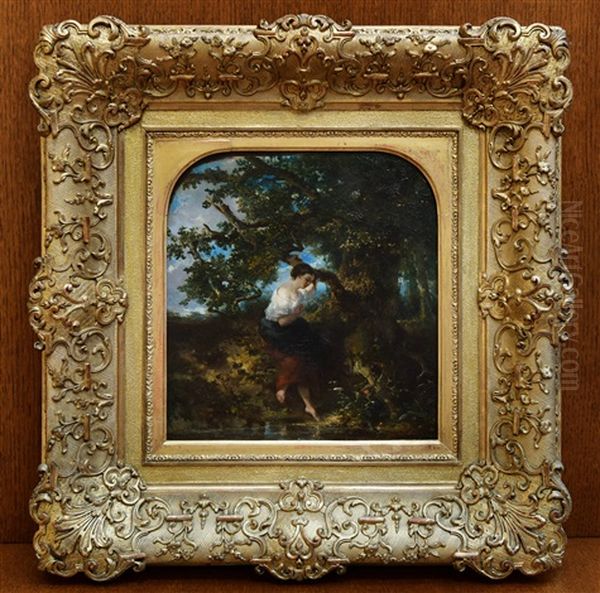 Woman Next To A Tree By The Pond - view 1
