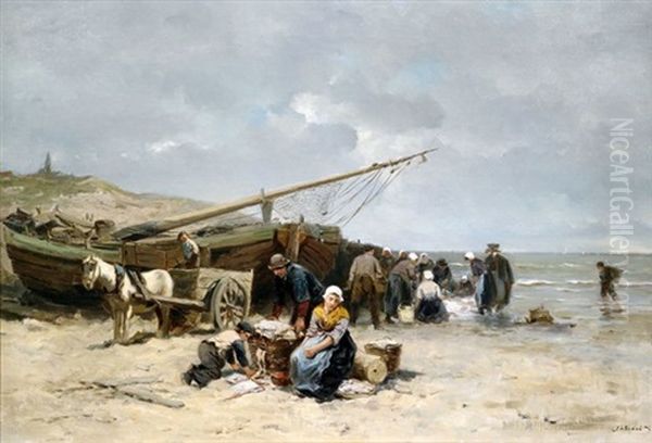 Fischer Entladen Ihren Fang Am Strand - view 1