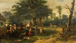 Les Enfants Regardant L"arrivee De La Caleche by Mari ten Kate