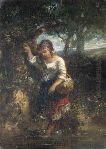 A Young Girl, Crossing A Stream by Mari ten Kate