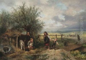 Playing With The Goat On Harvest Day by Mari ten Kate
