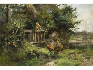 Bauernkinder An Einem Gatter by Mari ten Kate