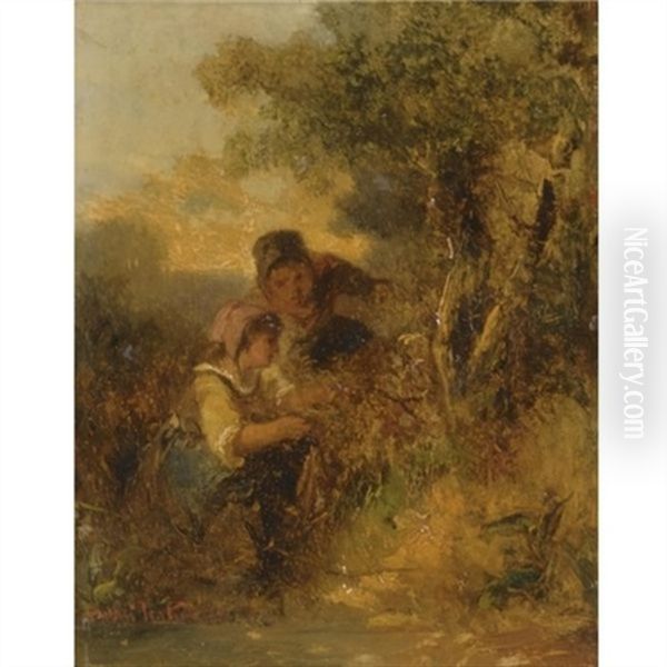 Deux Jeunes Paysannes Cueillant Des Fleurs - view 1