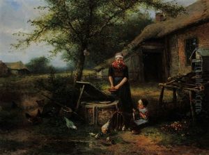 Mutter Und Tochter Beim Wasserholen