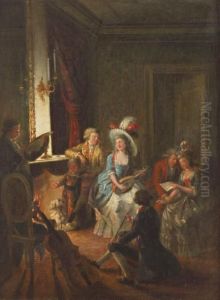 Concert Galant Pres De La Cheminee by Pierre-Antoine Baudouin