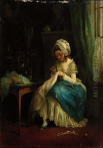 La Couseuse by Pierre-Antoine Baudouin