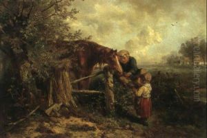 Weidenlandschaft Mit Pferd Und Kindern Im Zeeland
