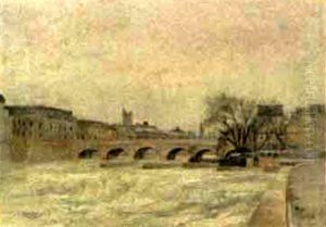 City Bridge Over River by Nandor (Ferdinand) Katona