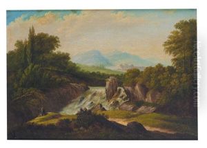 Sudliche Landschaft Mit Katarakt by Carl Georg Theodor Katterfeldt