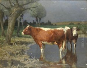 Kuhe An Der Tranke by Anton Katzer