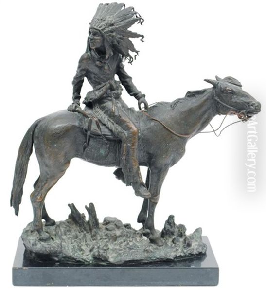 Native American On Horseback Posing To The Side - view 1