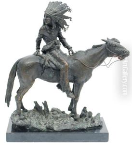Native American On Horseback Posing To The Side by Carl Kauba