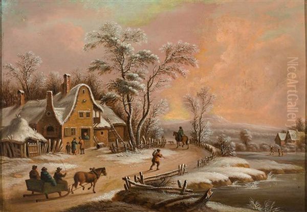 Winterlandschaft Mit Altem Gehoft Und Personenstaffage - view 1