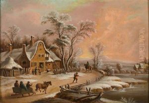 Winterlandschaft Mit Altem Gehoft Und Personenstaffage by Hermann Kauffmann the Elder