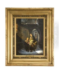 Kinder In Winterlicher Gasse by Hermann Kauffmann the Elder