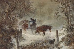 Holzfuhrwerk Im Schneegestober by Hermann Kauffmann the Elder