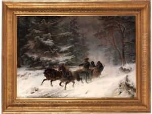 Schlittenfahrt In Einer Waldschneise