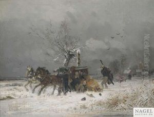 Kunstlerpech. Unfall Einer Reisekutsche Mit Musikern In Winterlicher Landschaft