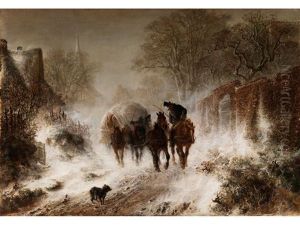 Planwagen Im Schneetreiben by Hermann Kauffmann the Elder