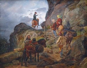 Group Of Travellers In The Mountains by Hermann Kauffmann the Elder