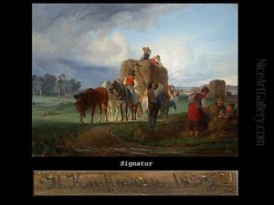 Heimweg Nach Der Heuernte Vor Aufziehendem Gewitter by Hermann Kauffmann the Elder