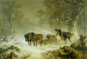 Holzfaller Im Winterlichen Wald