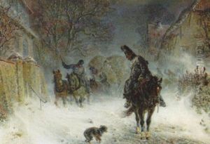 Soldiers In A Winter Landscape by Hermann Kauffmann the Elder