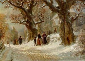Country Folk Going To Church by Hermann Kauffmann the Elder