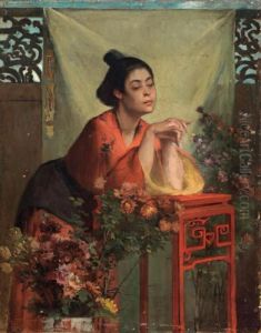 Interno Con Figura Femminile Giapponese by Paul Albert Baudouin