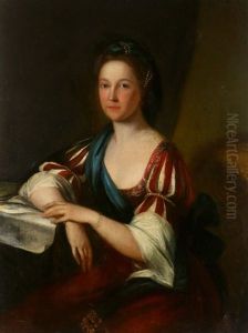 Portrait Of A Lady, Three-quarter Length, In A Red Dress, Seated In An Interior by Angelika Kauffmann