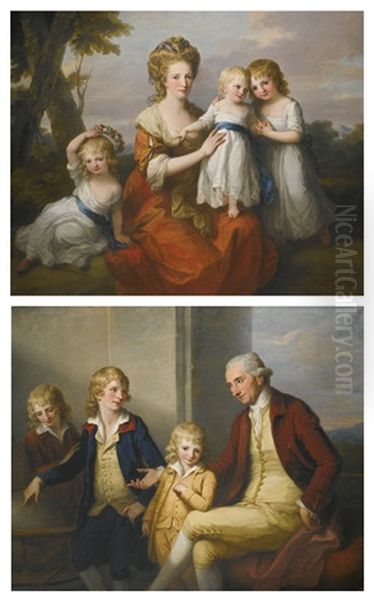 Portrait Of Mary May With Her Three Daughters And Portrait Of Joseph May With Their Three Sons (pair) - view 1
