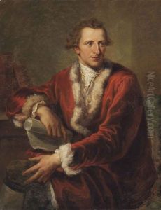 Portrait Of Sir William Fordyce, F.r.s. (1724-1792), Three-quarter-length, In A Red, Fur-lined Coat And Cravat, Holding A Scroll, In An Interior by Angelika Kauffmann