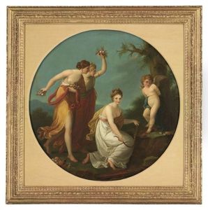 Three Muses With Cupid In A Landscape by Angelika Kauffmann