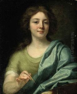 Portrait Of An Artist A Brush In Her Right Hand, A Palette In Her Left Hand