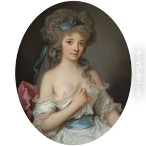 Portrait Of A Young Lady, Half-length, Wearing A White Dress With A Blue Ribbon In Her Hair