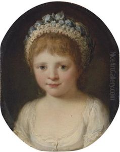 Portrait Of A Girl (theresa Robinson, Daughter Of John Parker?) In A White Dress With A Cap With Blue Ribbons