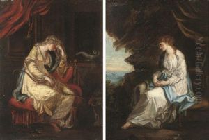 Ariadne Abandoned By Theseus On Naxos (+ Diana Holding A Bow; Pair) by Angelika Kauffmann