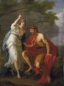 Calypso Calling Heaven And Earth To Witness Her Sincere Affection To Ulysses by Angelika Kauffmann