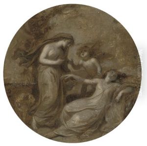 Love Conquering Prudence, En Grisaille, In A Feigned Roundel by Angelika Kauffmann