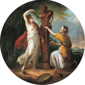 Nymphs Adoring A Herm Of Priapus by Angelika Kauffmann